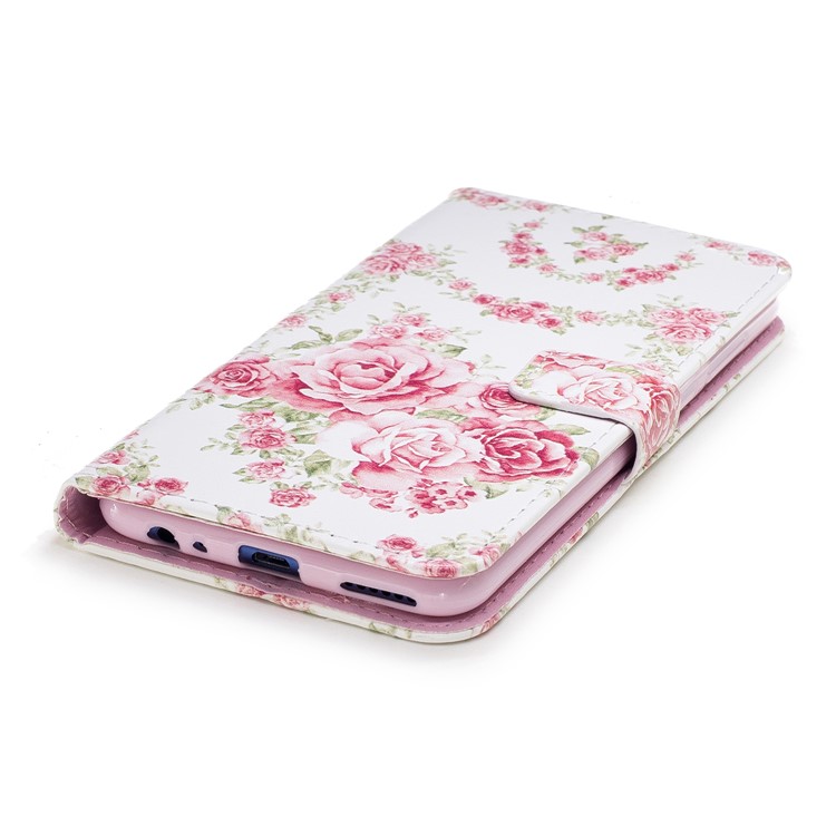 Embossed Pattern Stand Leather Wallet Mobile Case for Huawei Mate 10 Lite / nova 2i / Maimang 6 / Honor 9i (India) - Blooming Peonies-2