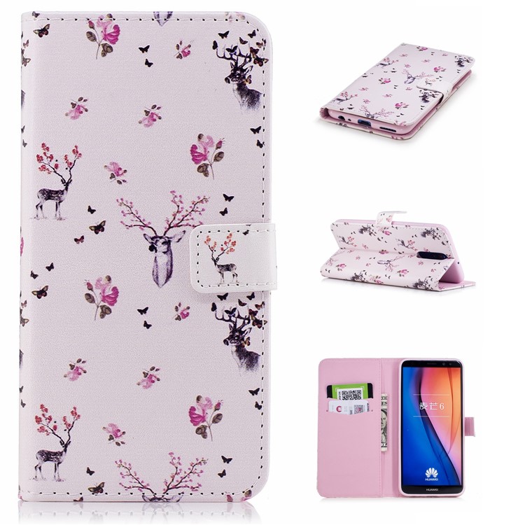 Embossed Pattern Stand Leather Wallet Mobile Shell for Huawei Mate 10 Lite / nova 2i / Maimang 6 / Honor 9i (India) - Deer-1
