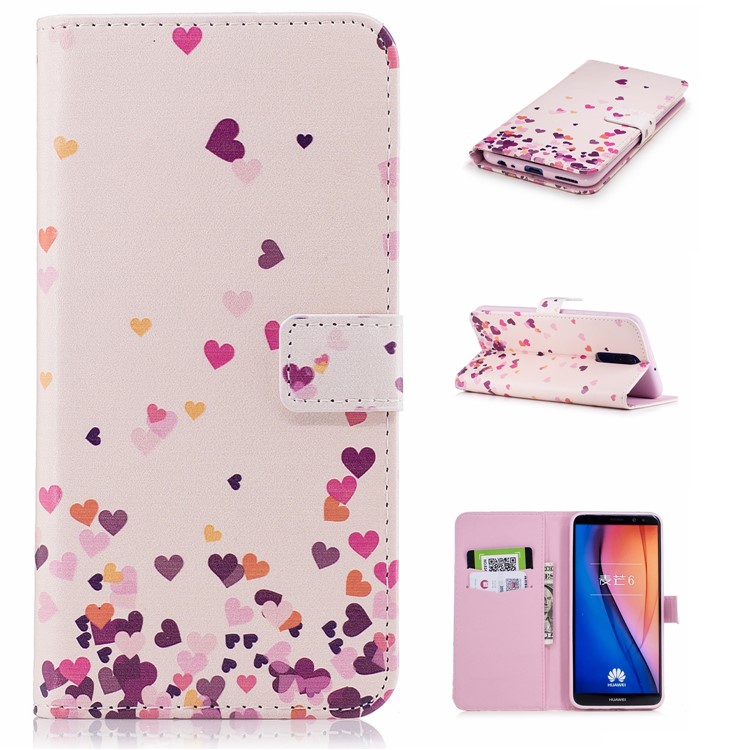 Embossment Pattern Stand Wallet Leather Cover for Huawei Mate 10 Lite / nova 2i / Maimang 6 / Honor 9i (India) - Flying Hearts-1