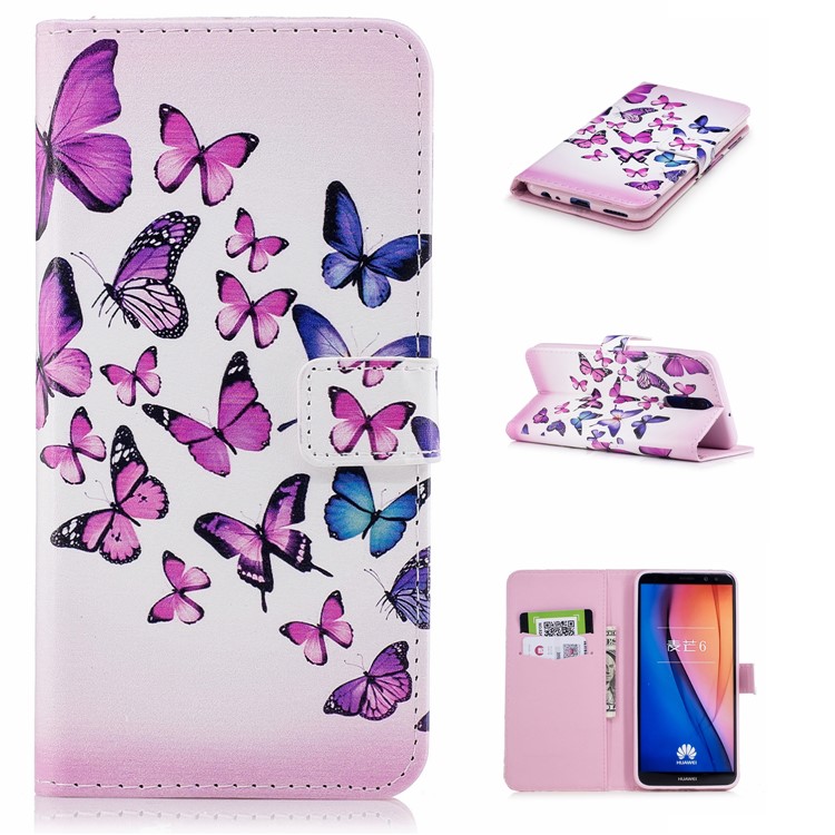 Embossment Pattern Stand Wallet Leather Shell for Huawei Mate 10 Lite / nova 2i / Maimang 6 / Honor 9i (India) - Colorful Butterflies-1