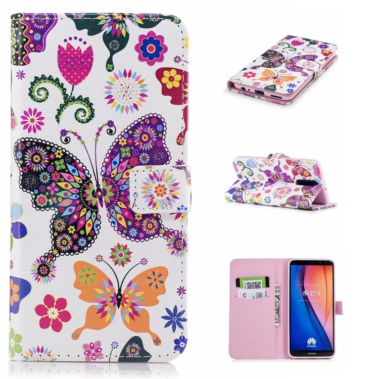 Embossed Pattern PU Leather Wallet Phone Casing with Stand for Huawei Mate 10 Lite / nova 2i / Maimang 6 / Honor 9i (India) - Pretty Butterflies and Flowers-1
