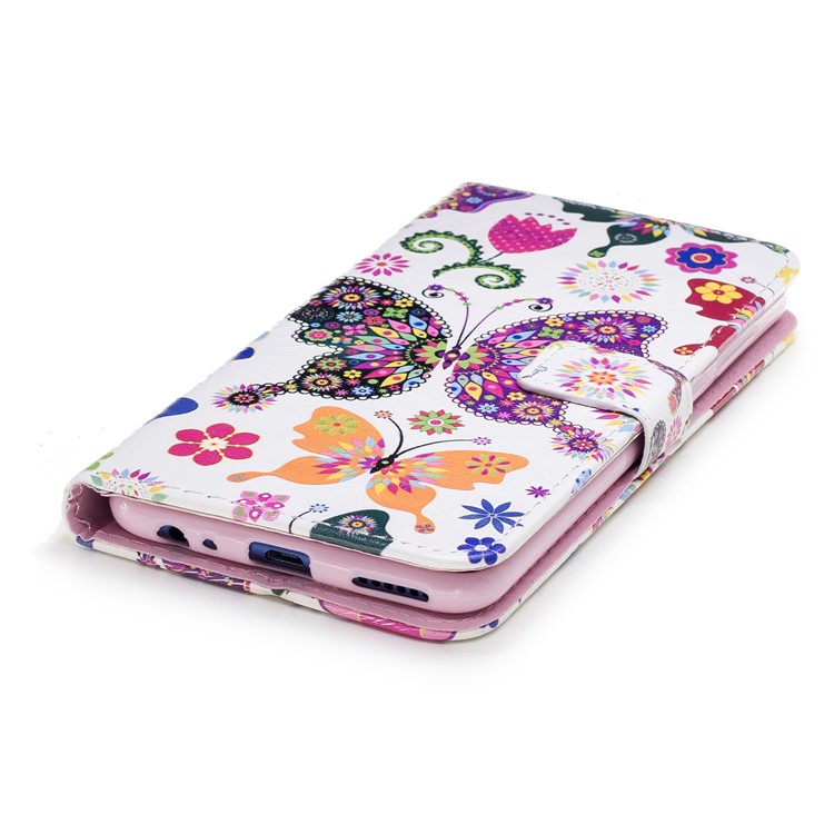 Embossed Pattern PU Leather Wallet Phone Casing with Stand for Huawei Mate 10 Lite / nova 2i / Maimang 6 / Honor 9i (India) - Pretty Butterflies and Flowers-2