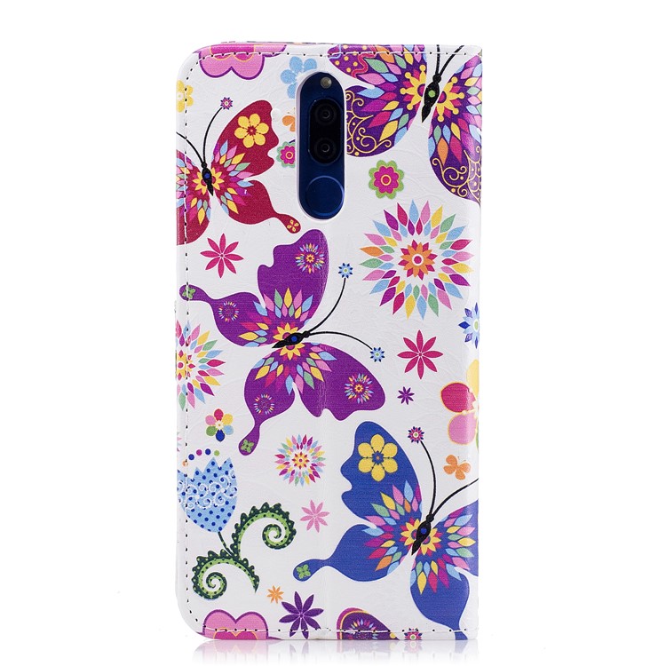 Embossed Pattern PU Leather Wallet Phone Casing with Stand for Huawei Mate 10 Lite / nova 2i / Maimang 6 / Honor 9i (India) - Pretty Butterflies and Flowers-4