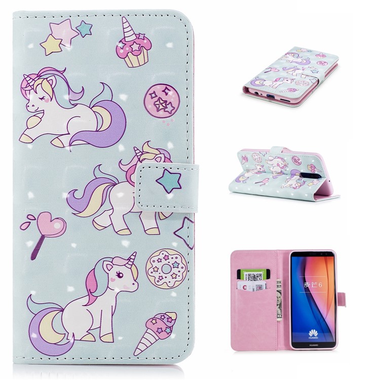Pattern Printing Leather Wallet Cover for Huawei Mate 10 Lite / Maimang 6 / nova 2i / Honor 9i (India) - Unicorn-1