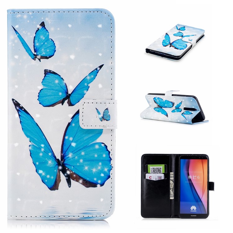 Pattern Printing Wallet Leather Stand Cover for Huawei Mate 10 Lite / Maimang 6 / nova 2i / Honor 9i (India) - Blue Butterflies-1