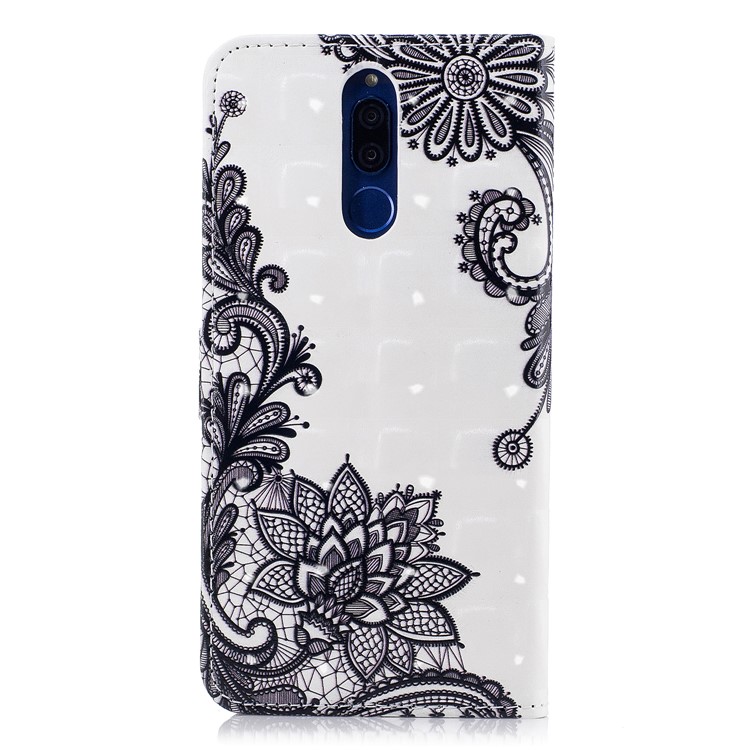 Pattern Printing Leather Wallet Cover Shell for Huawei Mate 10 Lite / Maimang 6 / nova 2i / Honor 9i (India) - Black Flowers-3