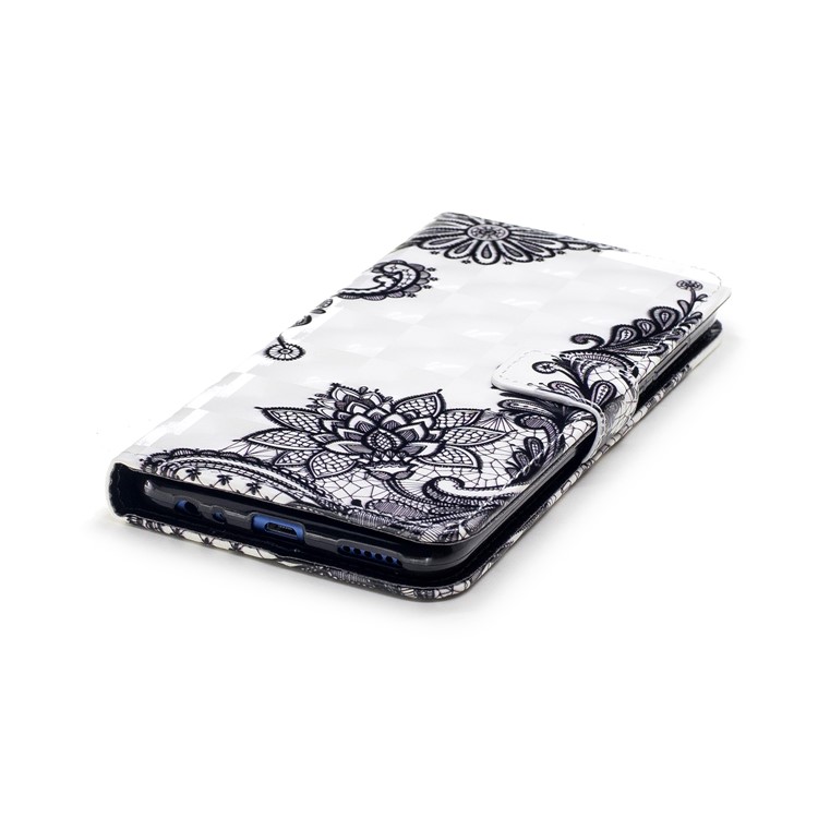 Pattern Printing Leather Wallet Cover Shell for Huawei Mate 10 Lite / Maimang 6 / nova 2i / Honor 9i (India) - Black Flowers-5