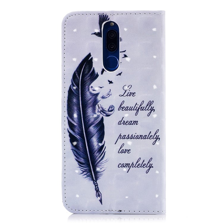 Pattern Printing Leather Card Holder Case for Huawei Mate 10 Lite / Maimang 6 / nova 2i / Honor 9i (India) - Feather and Quote-3