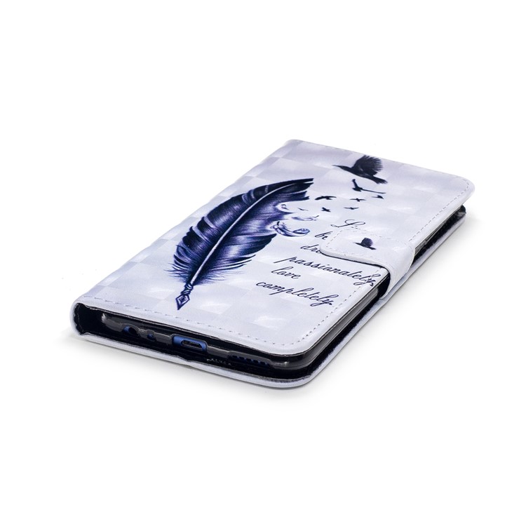Pattern Printing Leather Card Holder Case for Huawei Mate 10 Lite / Maimang 6 / nova 2i / Honor 9i (India) - Feather and Quote-5