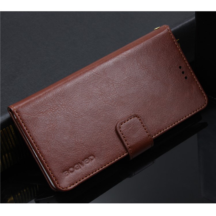 BOGVED Crazy Horse Wallet Leather Flip Stand Cell Phone Cover for Huawei P20 - Brown-1