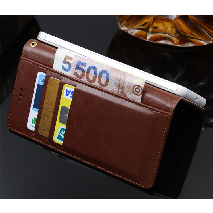 BOGVED Crazy Horse Wallet Leather Mobile Phone Cover Shell for Huawei P20 Pro - Brown-4