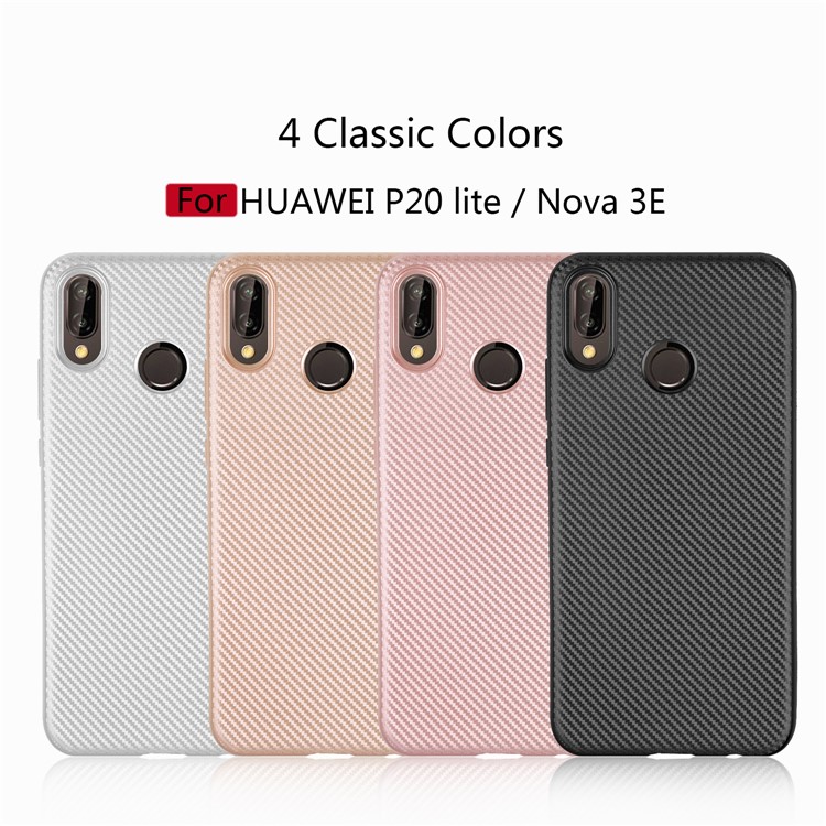 Carbon Fiber Texture TPU Mobile Casing for Huawei P20 Lite / Nova 3e - Rose Gold-2