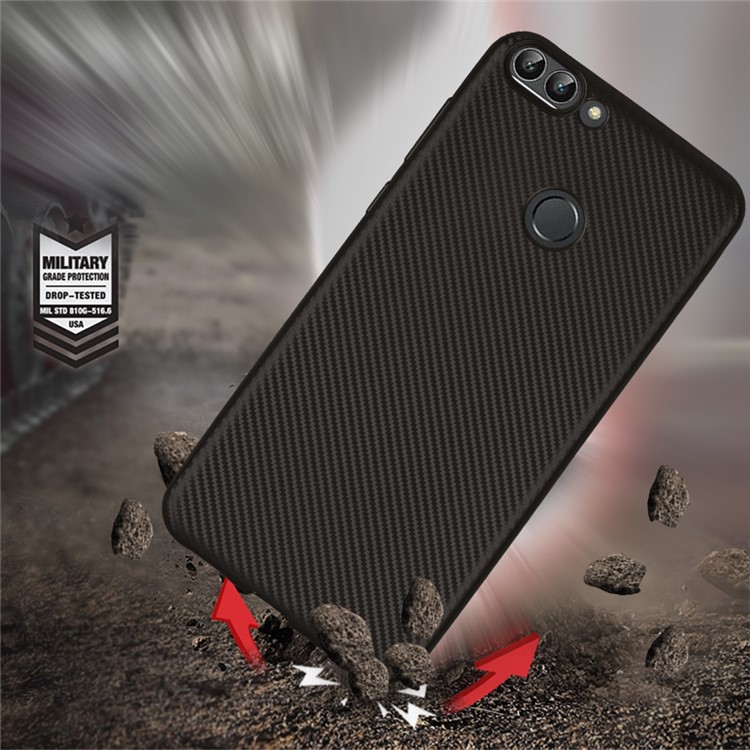 Carbon Fiber Texture Soft TPU Back Mobile Cover for Huawei P Smart/Enjoy 7S - Black-3