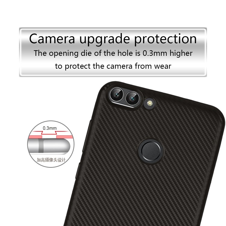 Carbon Fiber Texture Soft TPU Back Mobile Cover for Huawei P Smart/Enjoy 7S - Black-4