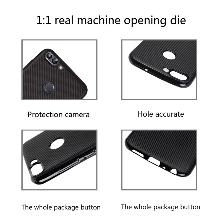 Carbon Fiber Texture Soft TPU Back Mobile Cover for Huawei P Smart/Enjoy 7S - Black-7