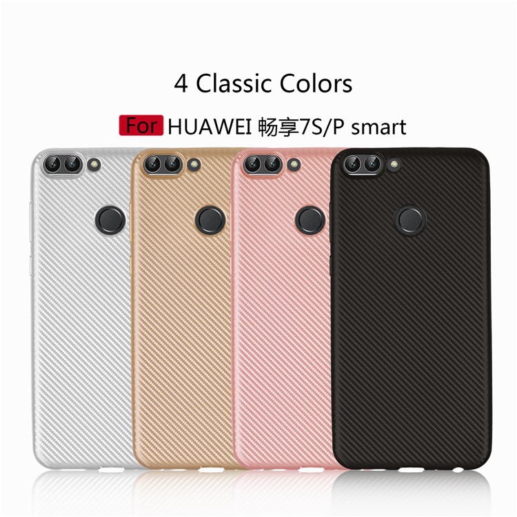 Carbon Fiber Texture Soft TPU Back Mobile Cover for Huawei P Smart/Enjoy 7S - Black-8