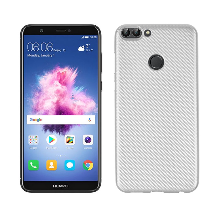 Carbon Fiber Texture Soft TPU Back Mobile Case for Huawei P Smart/Enjoy 7S - Silver-1