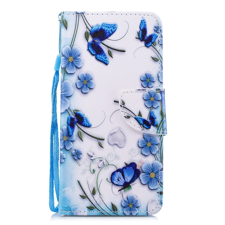 Pattern Printing Wallet Leather Case with Strap for Huawei Mate 10 Lite/nova 2i/Maimang 6/Honor 9i (India) - Blue Flower-1