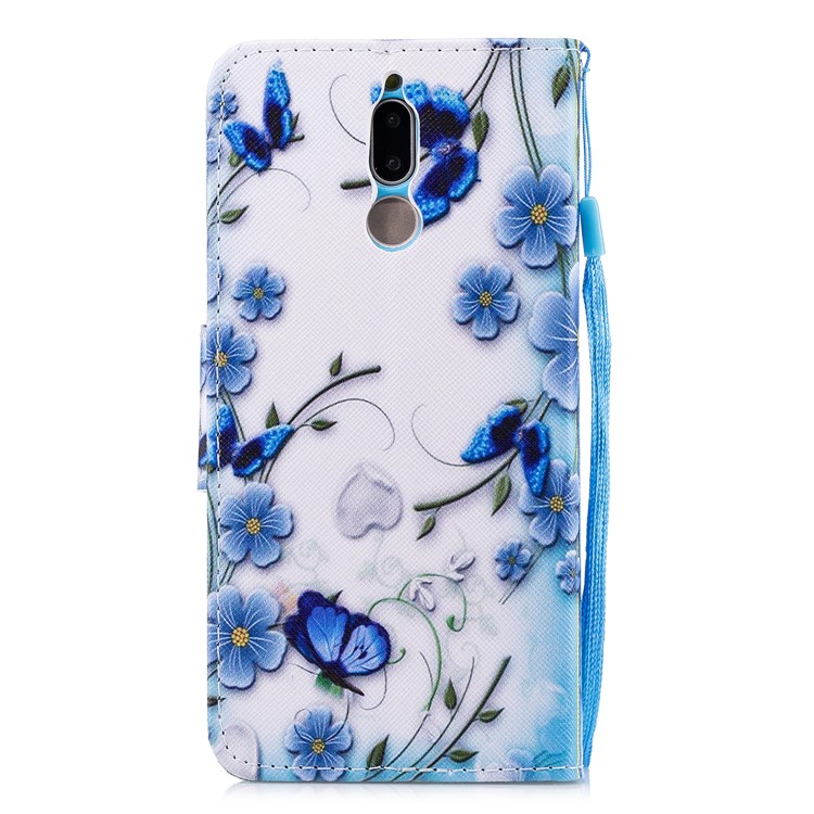 Pattern Printing Wallet Leather Case with Strap for Huawei Mate 10 Lite/nova 2i/Maimang 6/Honor 9i (India) - Blue Flower-2