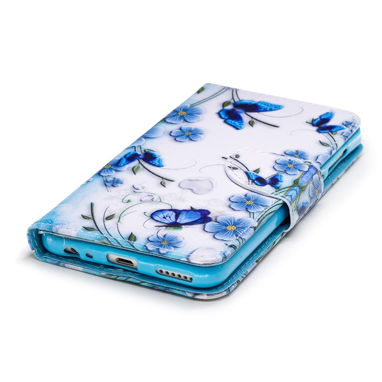 Pattern Printing Wallet Leather Case with Strap for Huawei Mate 10 Lite/nova 2i/Maimang 6/Honor 9i (India) - Blue Flower-4