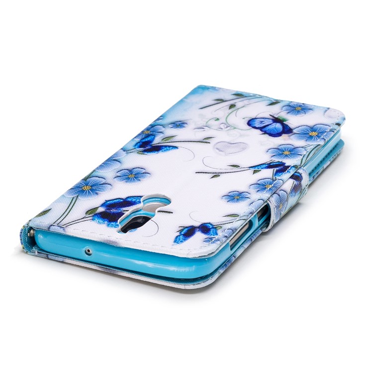 Pattern Printing Wallet Leather Case with Strap for Huawei Mate 10 Lite/nova 2i/Maimang 6/Honor 9i (India) - Blue Flower-5