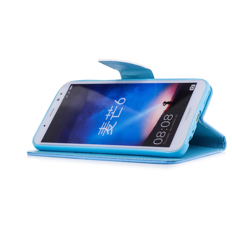 Pattern Printing Wallet Leather Case with Strap for Huawei Mate 10 Lite/nova 2i/Maimang 6/Honor 9i (India) - Blue Flower-6