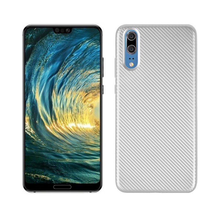 Carbon Fiber Texture Soft TPU Mobile Phone Cover for Huawei P20 - Silver-1