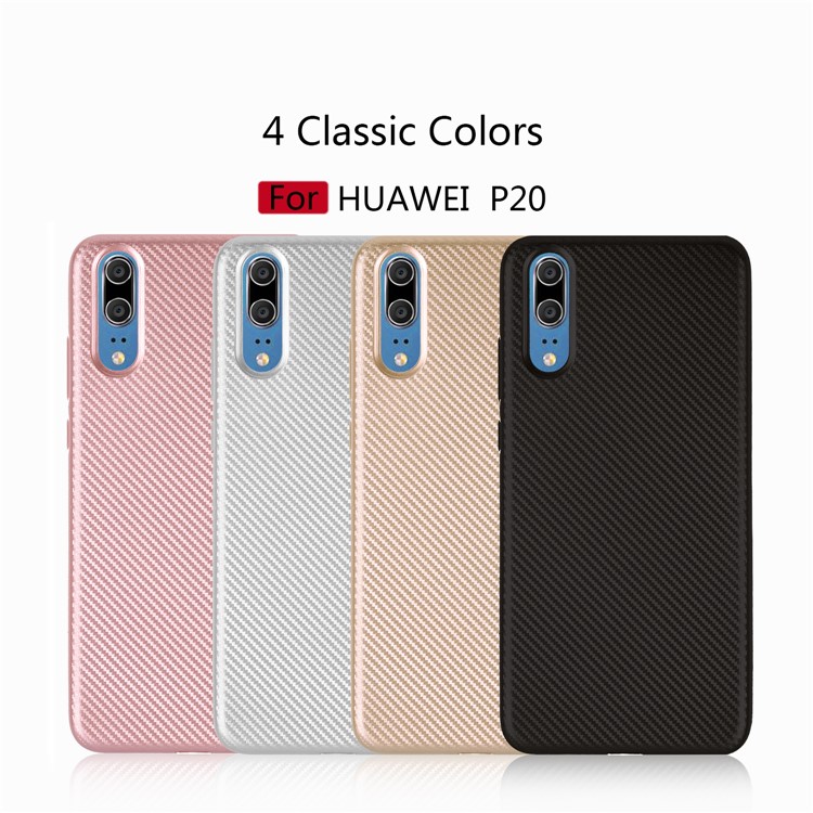Carbon Fiber Texture Soft TPU Mobile Phone Cover for Huawei P20 - Silver-2