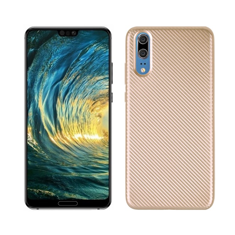 Carbon Fiber Texture Soft TPU Phone Shell for Huawei P20 - Gold-1