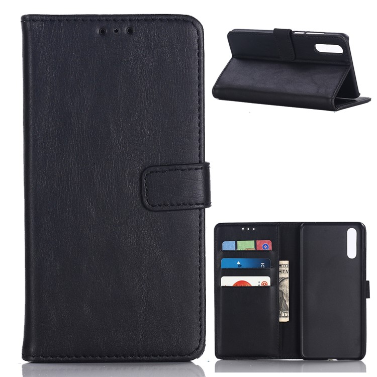 Cavalo Louco Textura Estilo Retro Carteira De Couro Stand Case Para Huawei P20 - Preto-1