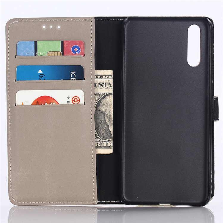 Cavalo Louco Textura Estilo Retro Capa De Couro Carteira Stand Para Huawei P20 - Cinzento-3