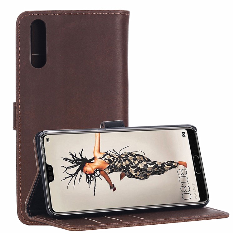 Crazy Horse Texture Retro Style Wallet Leather Mobile Case for Huawei P20 - Coffee-3