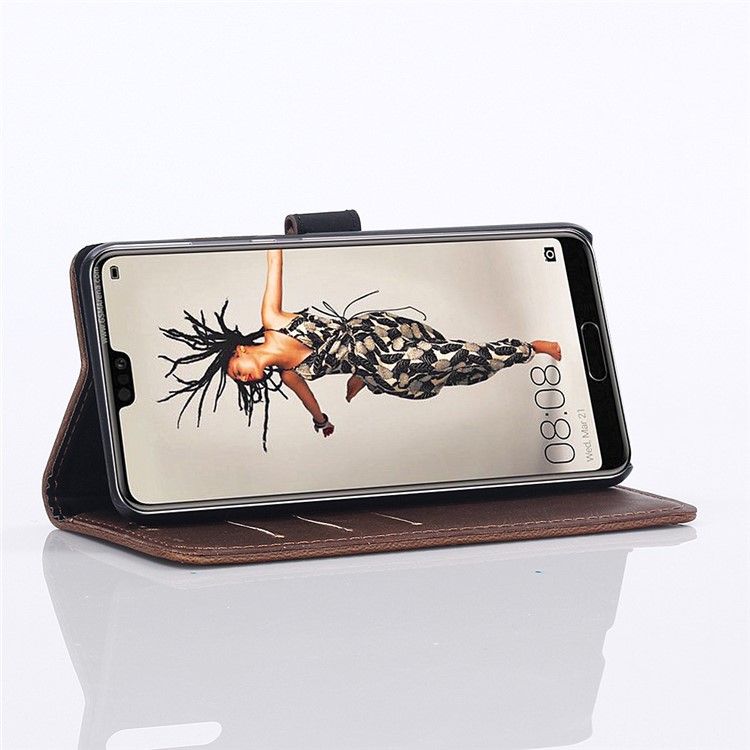 Crazy Horse Texture Retro Style Wallet Leather Mobile Case for Huawei P20 - Coffee-9
