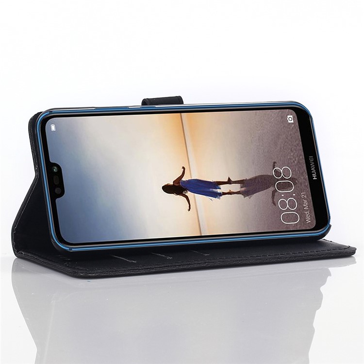 Lederner Mappen-Standplatzfall Der Verrückten Pferdebeschaffenheits-Retrostil Für Huawei P20 Lite / Nova 3e (China) - Schwarz-4