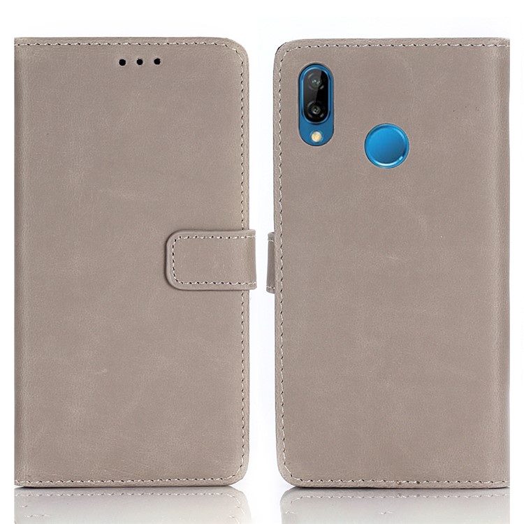 Lederne Mappen-Standabdeckung Der Verrückten Pferdebeschaffenheits-Retrostil Für Huawei P20 Lite / Nova 3e (China) - Grau-1