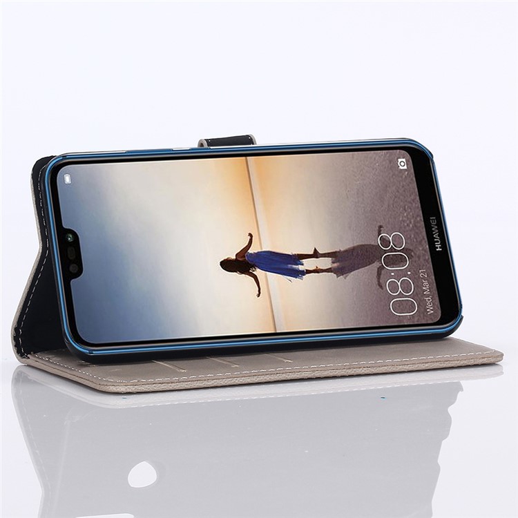 Lederne Mappen-Standabdeckung Der Verrückten Pferdebeschaffenheits-Retrostil Für Huawei P20 Lite / Nova 3e (China) - Grau-4