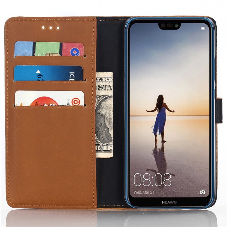 Guscio Di Copertina Folio In Pelle Stile Cavallo Pazzo Retrò Per Huawei P20 Lite / Nova 3e (cina) - Marrone-2