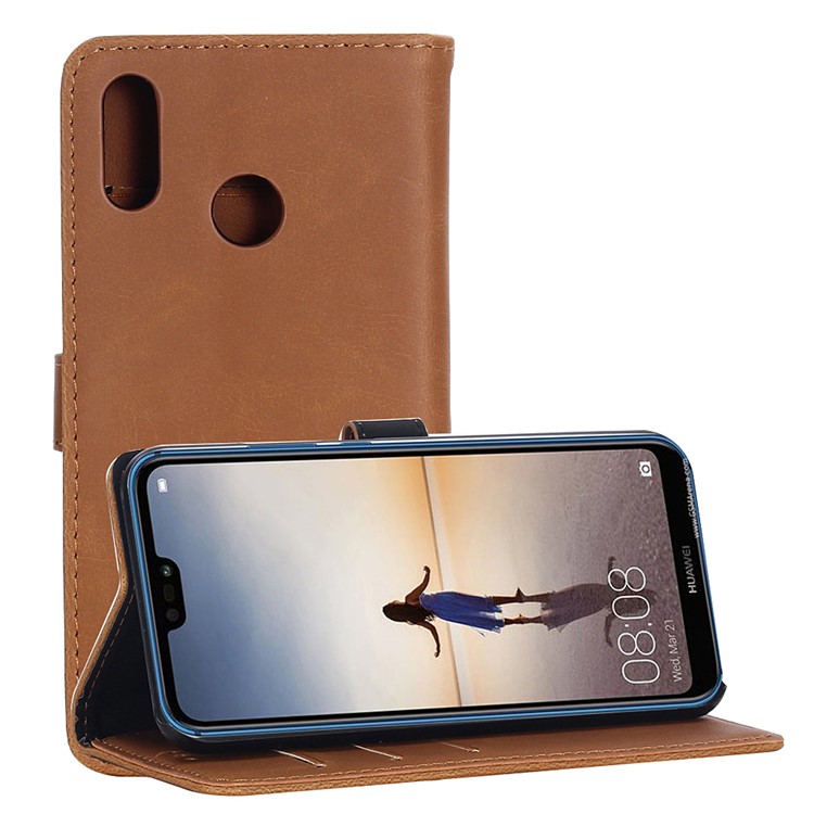 Guscio Di Copertina Folio In Pelle Stile Cavallo Pazzo Retrò Per Huawei P20 Lite / Nova 3e (cina) - Marrone-9
