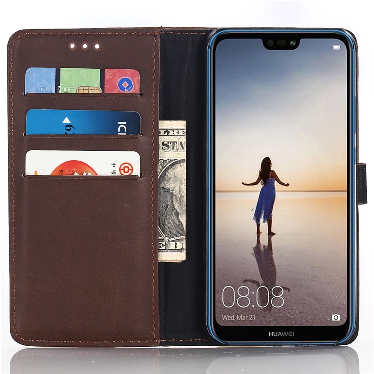 Para Huawei P20 Lite / Nova 3e (China) Crazy Horse Texture Retro Costera Funda De Cuero Soporte Piedra Cierre Magnetic Cierre Flip Funda - Café