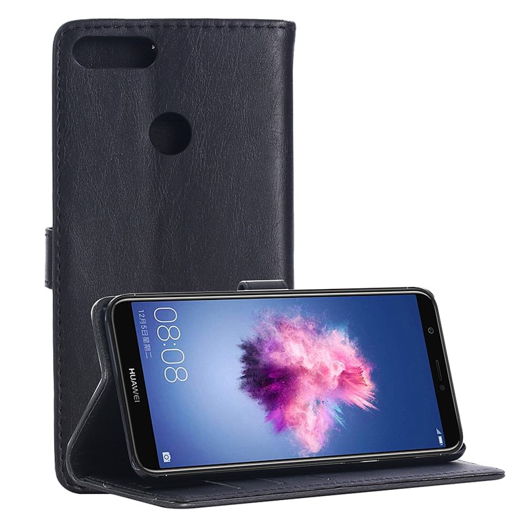 Cavalo Louco Textura Estilo Retro Carteira De Couro Stand Case Para Huawei P Inteligente / Desfrutar 7s / Nova Lite 2 - Preto-1