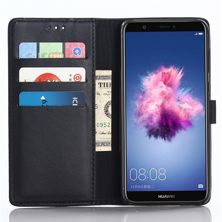 Cavalo Louco Textura Estilo Retro Carteira De Couro Stand Case Para Huawei P Inteligente / Desfrutar 7s / Nova Lite 2 - Preto-8