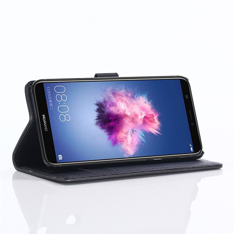 Cavalo Louco Textura Estilo Retro Carteira De Couro Stand Case Para Huawei P Inteligente / Desfrutar 7s / Nova Lite 2 - Preto-9