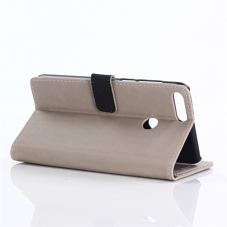 Crazy Horse Texture Retro Style Leather Wallet Stand Cover for Huawei P Smart/Enjoy 7S/ nova lite 2 - Grey-4