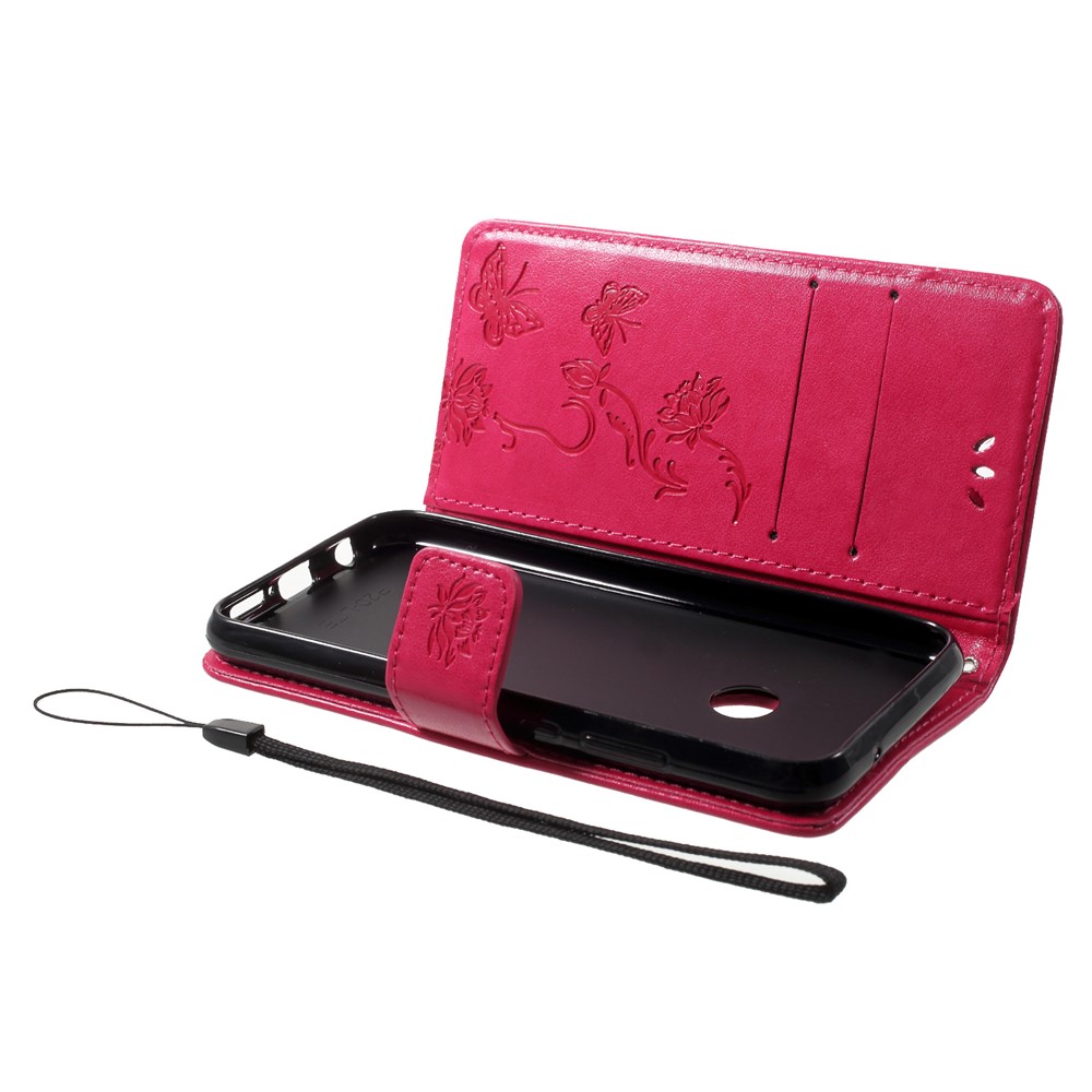 Estojo De Couro De Suporte De Carteira De Flor De Borboleta De Impressão Para Huawei P20 Lite / Nova 3e - Rosa-5
