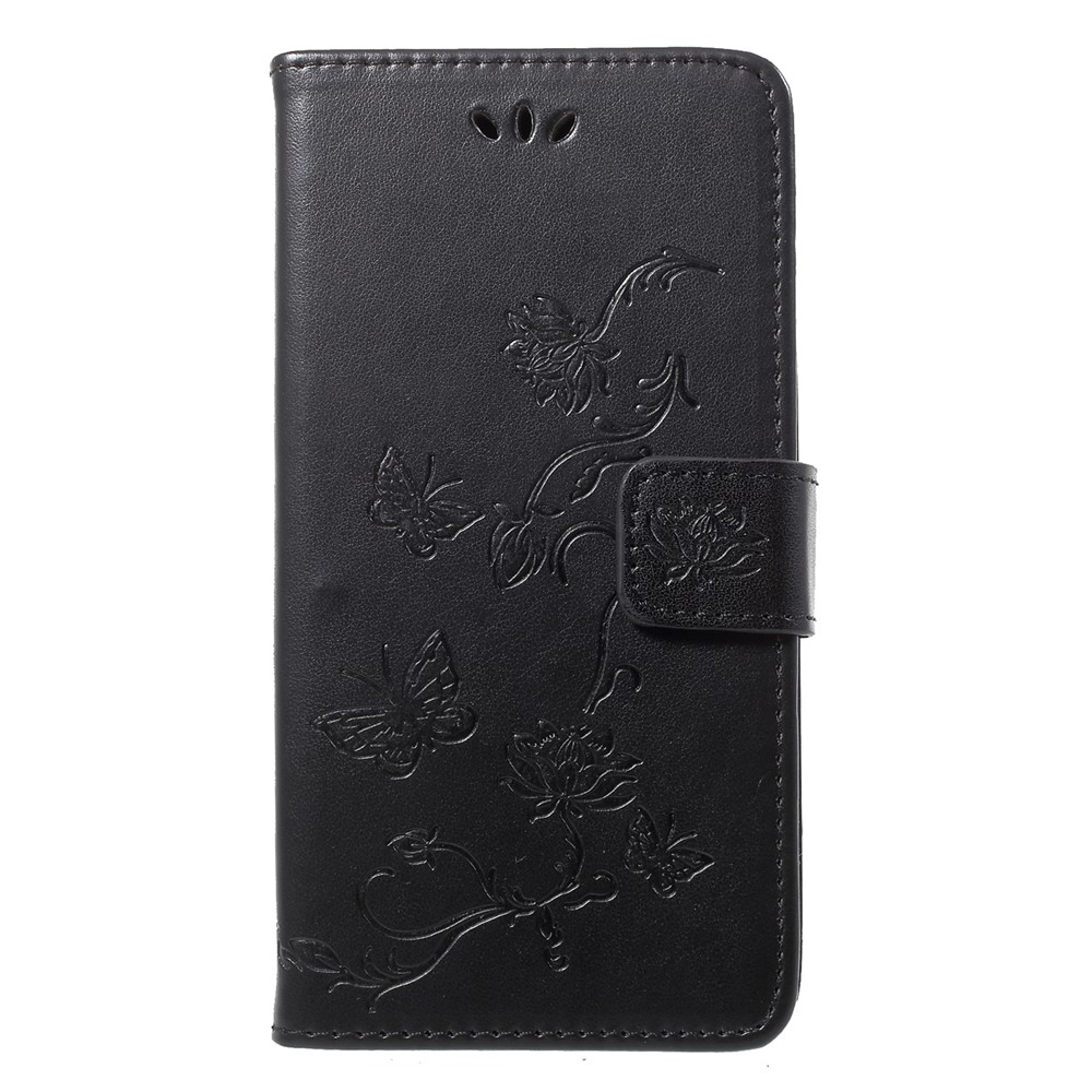 Imprint Butterfly Flower Wallet Leather Cover for Huawei P20 Lite / Nova 3e - Black-1