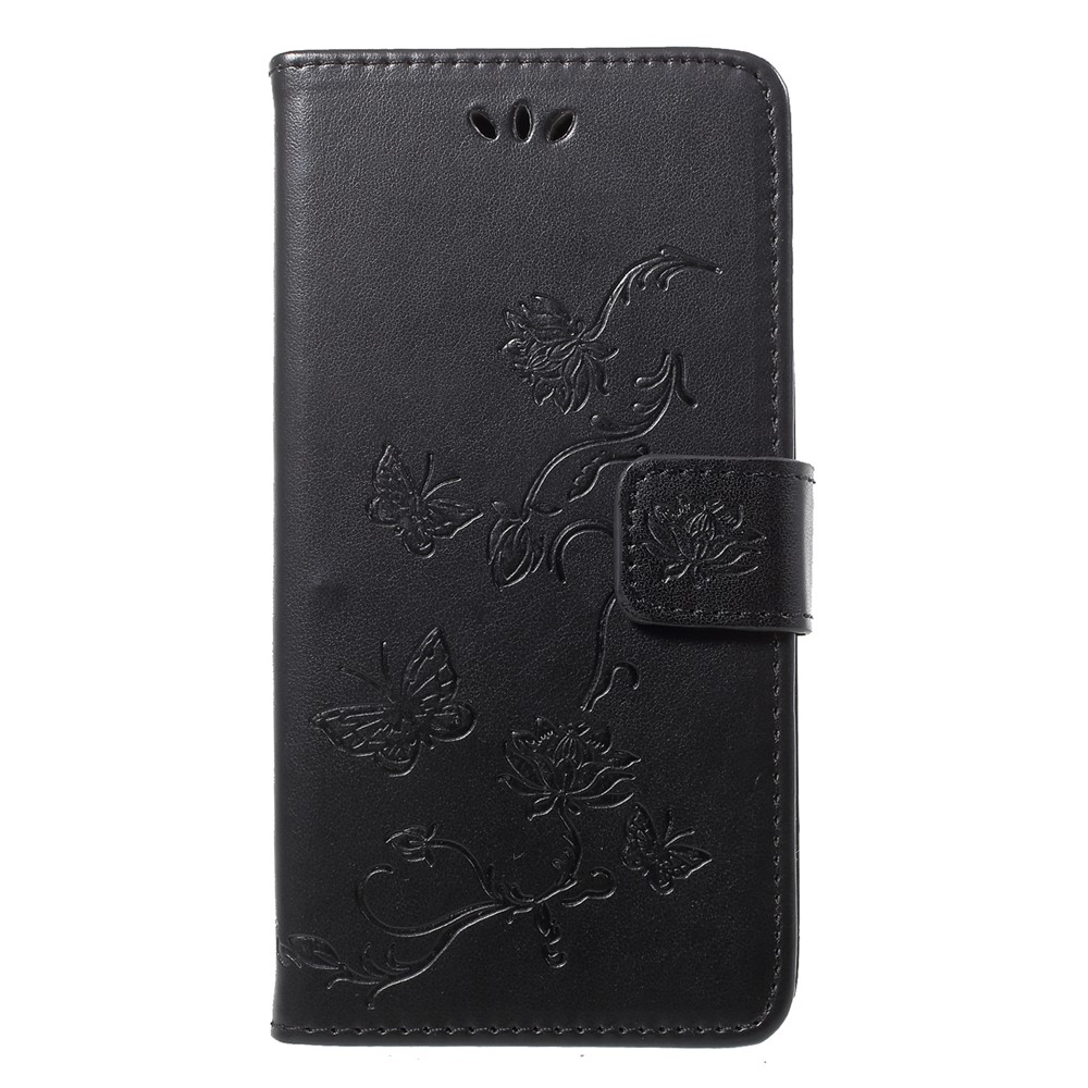 Imprint Butterfly Flower Wallet Кожаная Крышка Для Huawei P20 Lite / Nova 3e - Черный