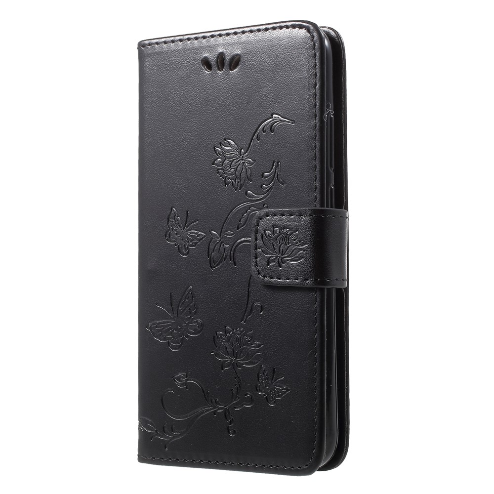 Imprint Butterfly Flower Wallet Кожаная Крышка Для Huawei P20 Lite / Nova 3e - Черный