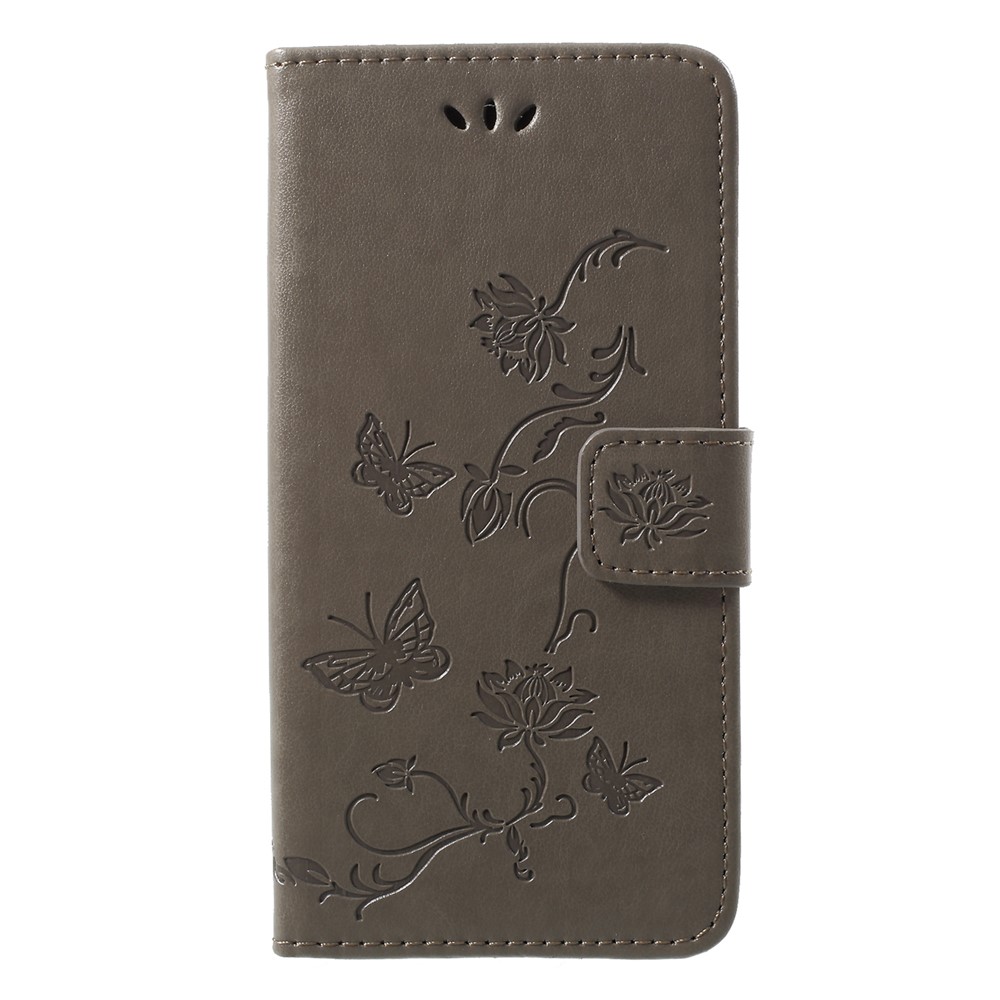 Impronta Farfalla Fiore Stand Portafoglio In Pelle Shell Per Huawei P20 Lite / Nova 3e - Grigio-1