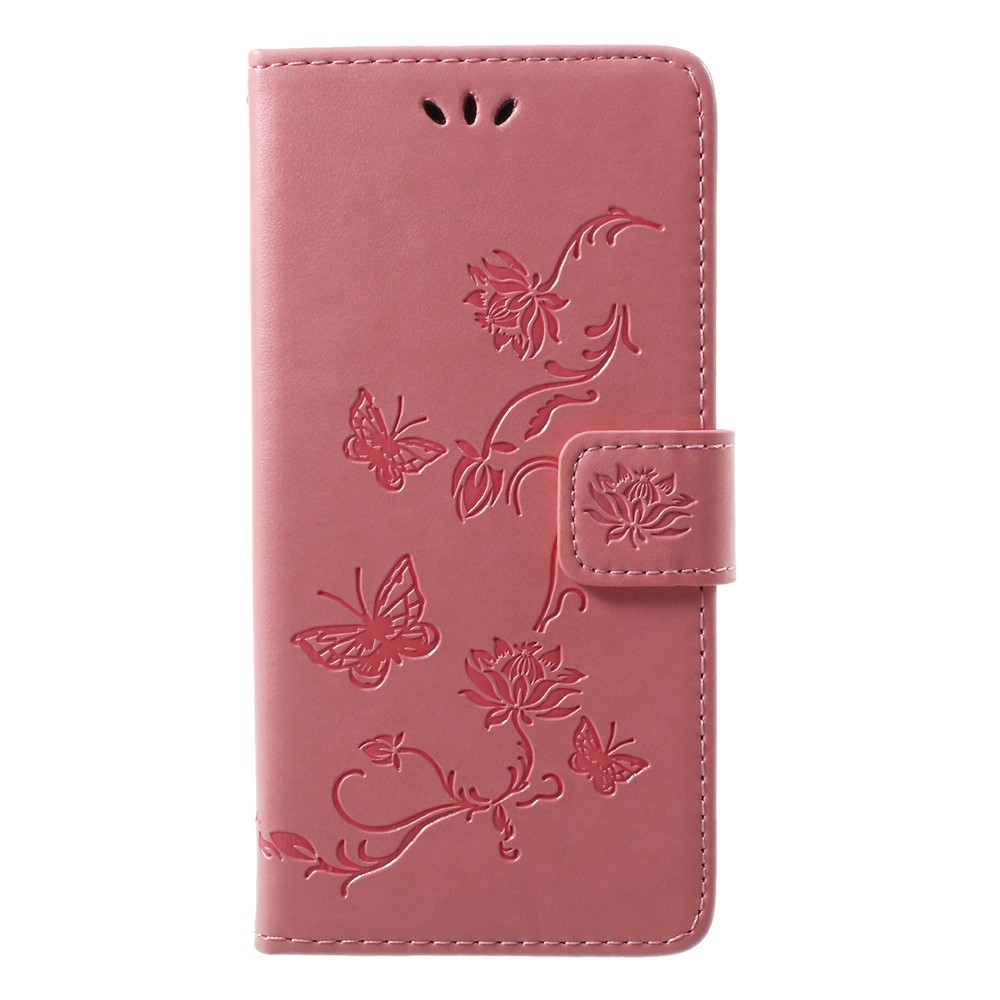 Impressão Flor Borboleta Folio Flip PU Carteira De Couro Carteira De Telefone Para Huawei P20 Lite / Nova 3e - Rosa-1