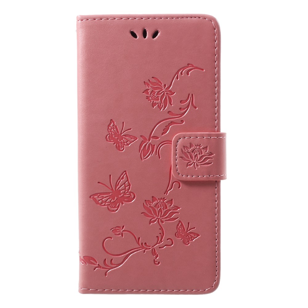 Empreinte Papillon Fleur Folio Flip PU Cuir Portefeuille Casse de Téléphone Pour Huawei P20 Lite / Nova 3e - Rose